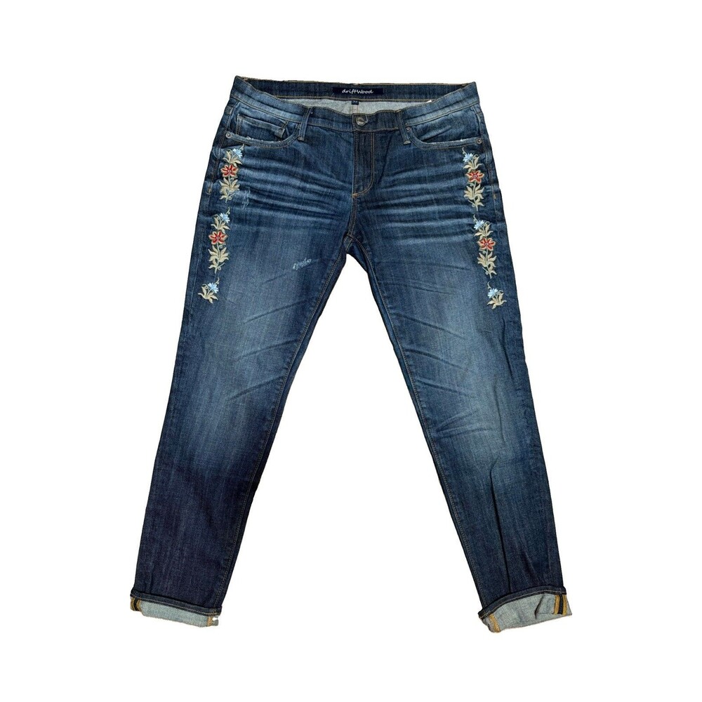 Driftwood Jackie Jeans Womens 31 Blue Medium  Wash Skinny Embroidered NWOT